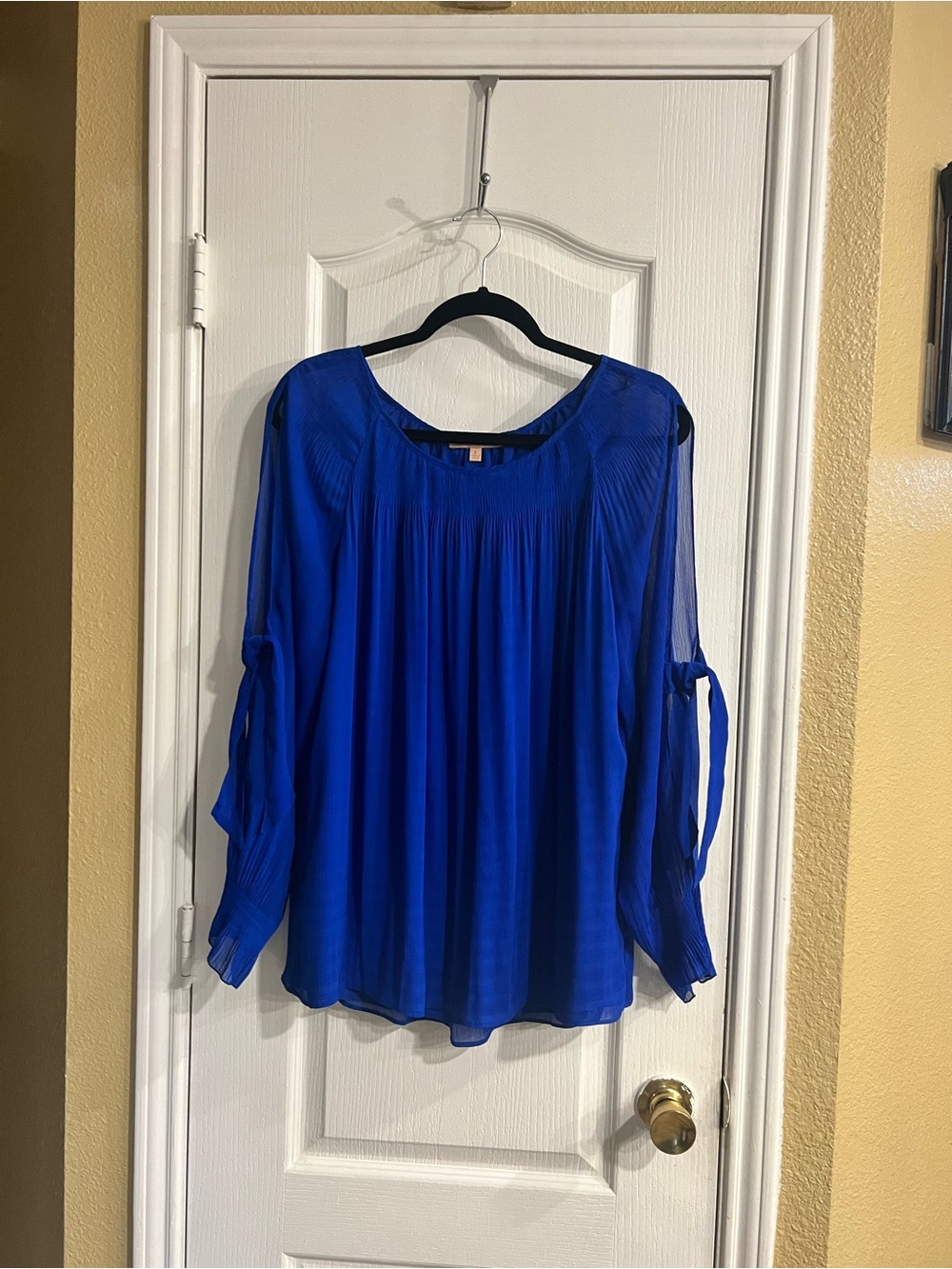 Gibson Latimer Cobalt Blue Sheer Long-Sleeve Peasant Top